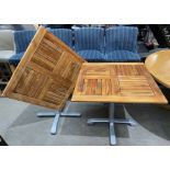 2 x Square Metal Framed Wooden Folding Outdoor tables - 80cm x 80cm
