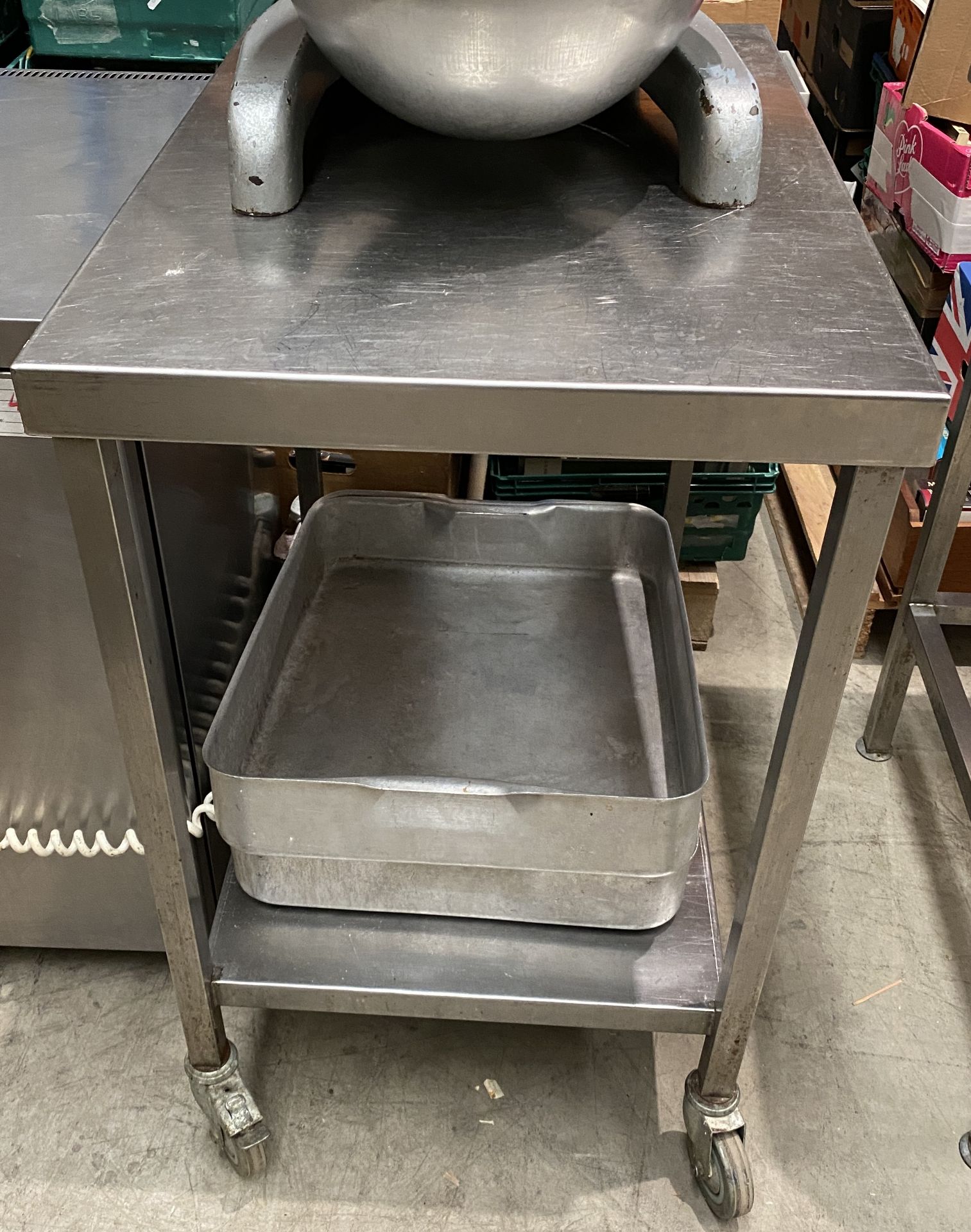 Stainless Steel 2 Tier Preparation Trolley - 55cm x 80cm and 2 x Large Aluminium Cooking Trays