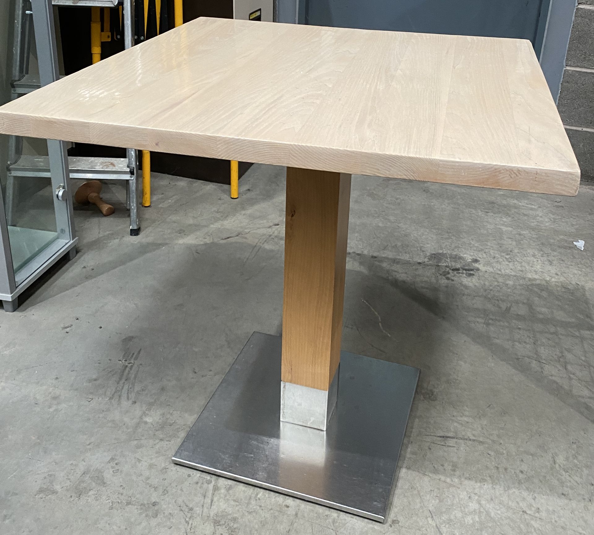 5 x Stainless Steel Based Square Wooden Dining Tables - 70cm x 70cm (75cm high)