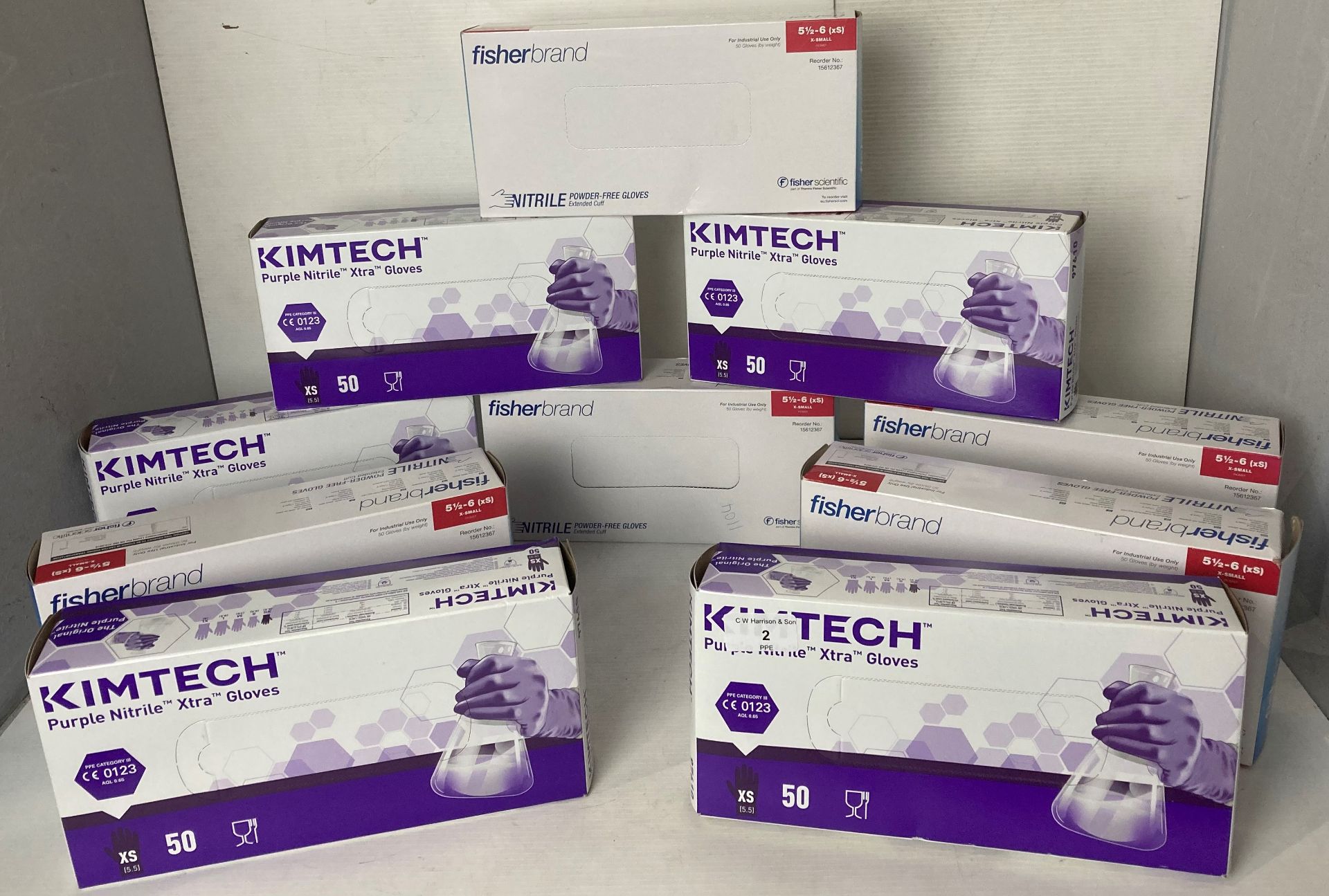 10 boxes of Kimtech and Fisherbrand Nitrile gloves - size XS
