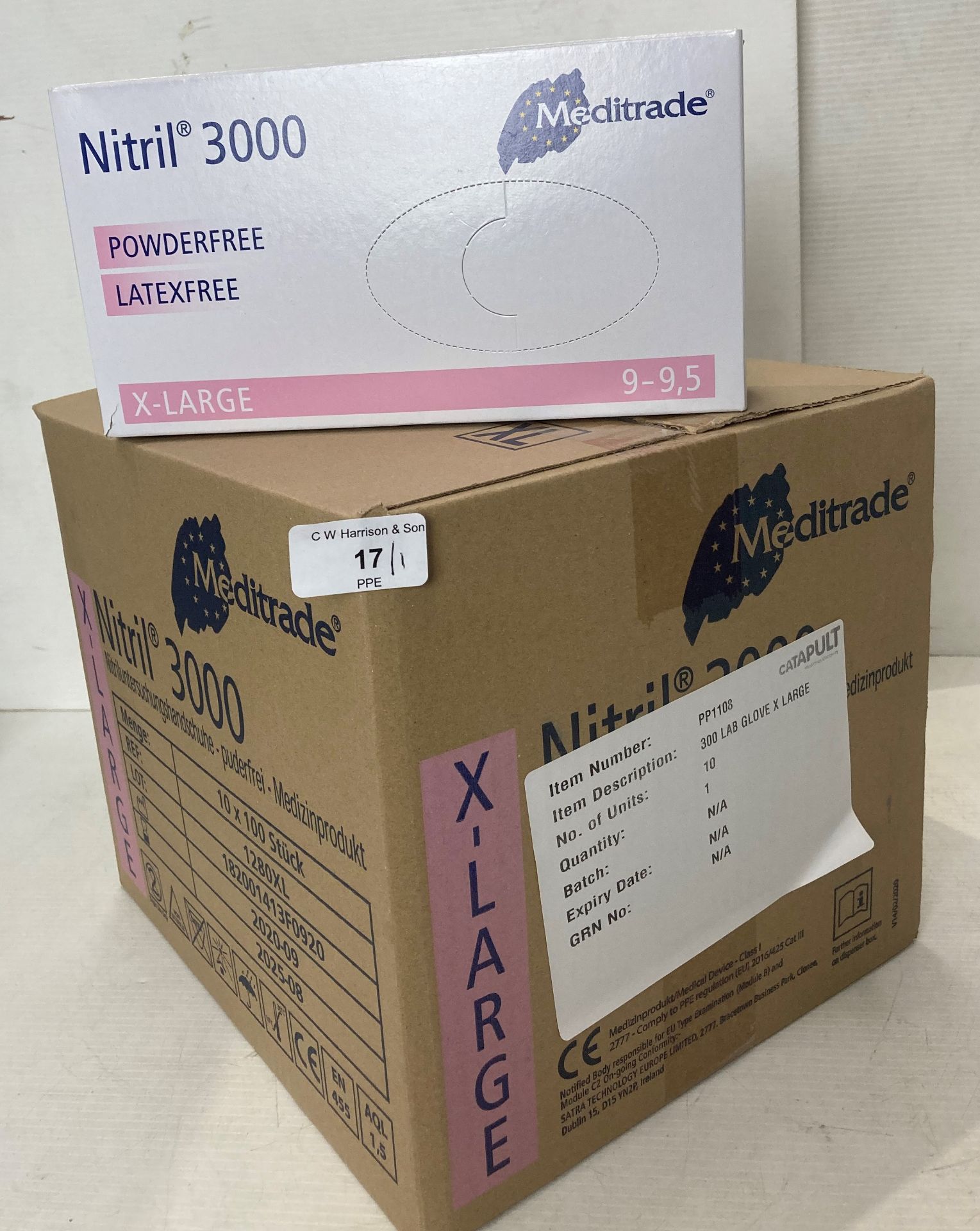 30 boxes of (3 outer boxes) Meditrade Nitrile 3000 LAB gloves - size XL