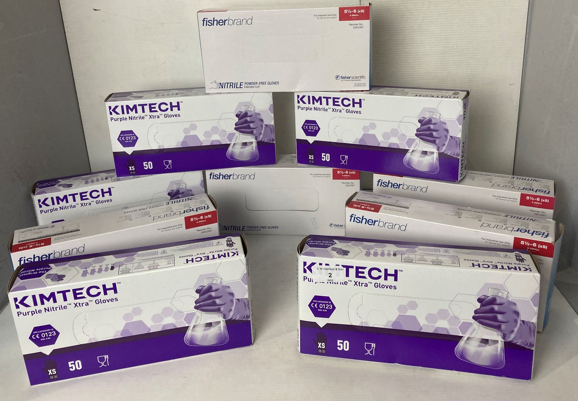 10 boxes of Kimtech and Fisherbrand Nitrile gloves - size XS