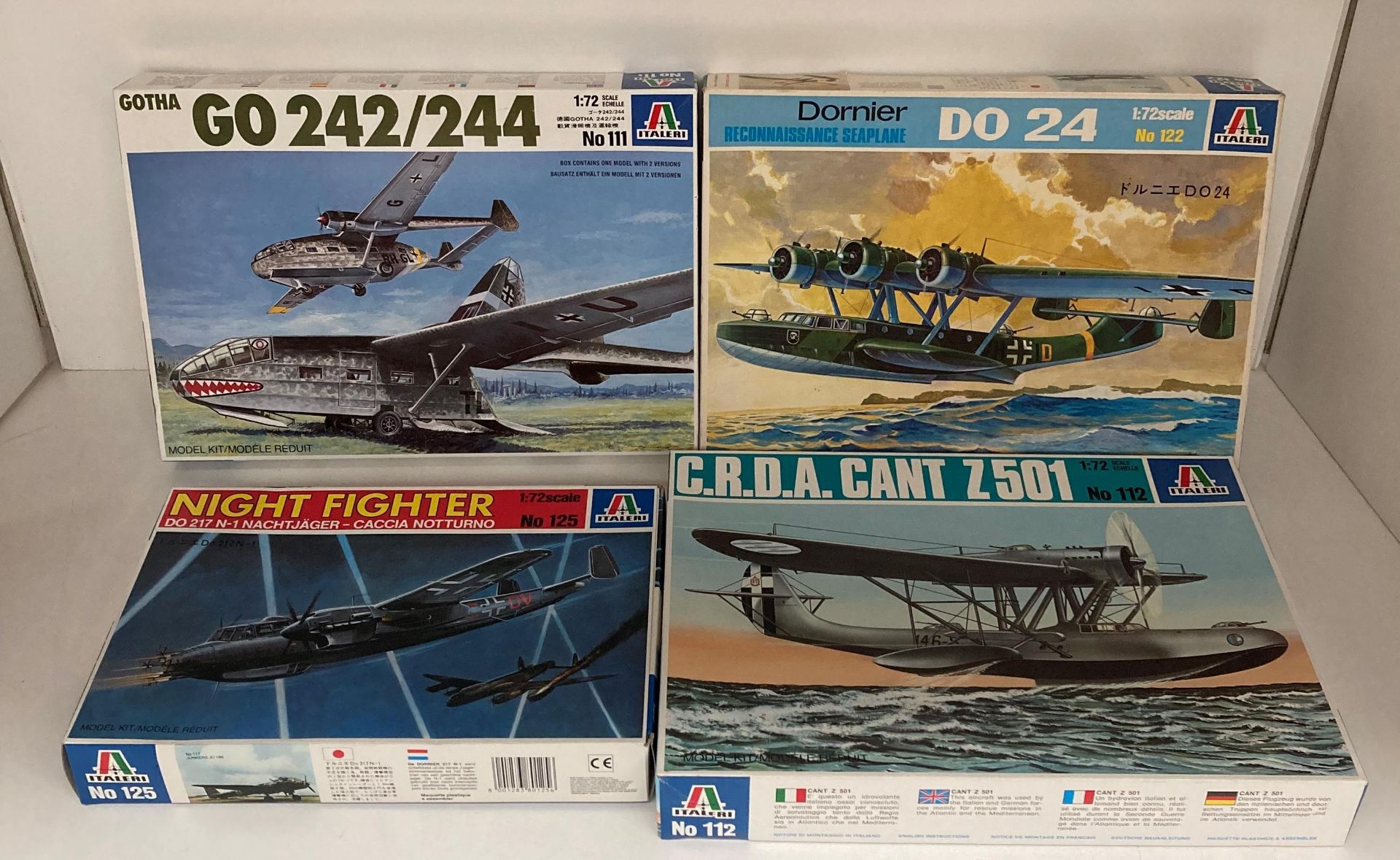 Four assorted 1:72 scale model aircraft's by Italeri including Night Fighter DO217 N-1