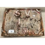 An SV 1ft 3/4 main cast metal sign 23cm x 30cm