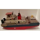 Wooden and plastic scale model of a tow or pusher boat, 63cm long, 26cm wide,