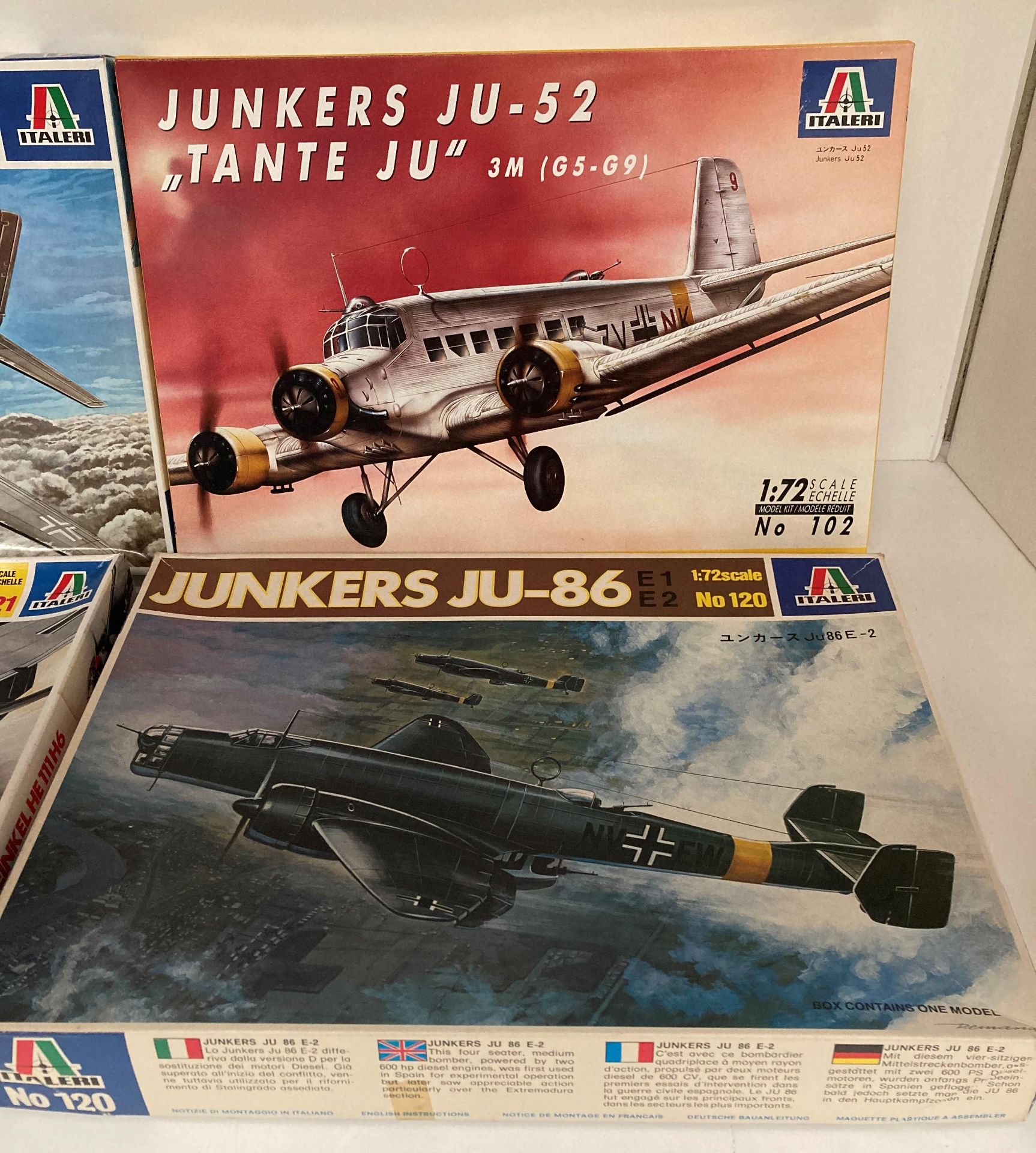 Four assorted 1:72 scale model aircraft by Italeri including Junkers JU-86 No: 120, Junkers JU-52, - Image 3 of 3