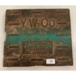 A Yorkshire Water Co cast metal cover, 28cm x 32cm, makers Blakeborough and Sons Ltd,