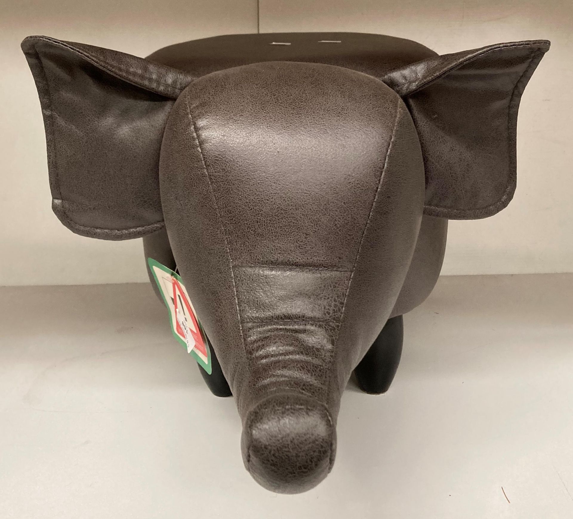 Grey elephant leather effect stool on dark wooden feet 35cm high (SIT3) - Image 2 of 3