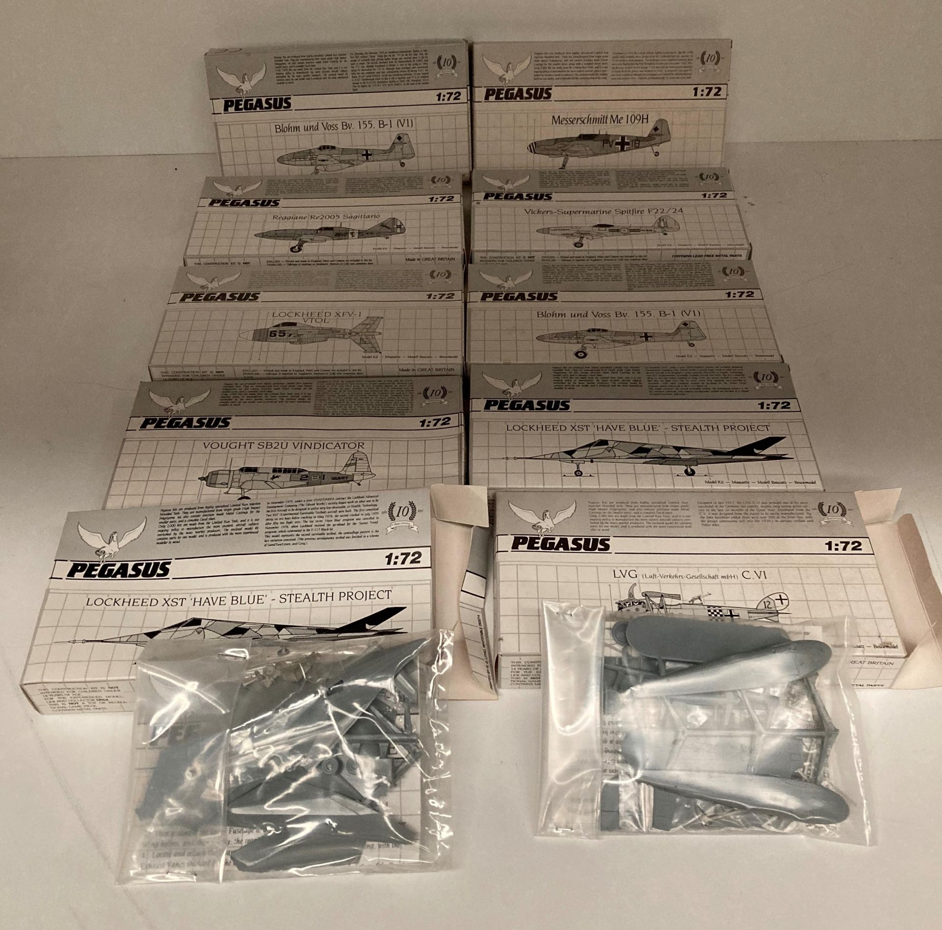 Ten assorted Pegasus model aircraft kits 1:72 scale including LVG CV1, - Image 2 of 2