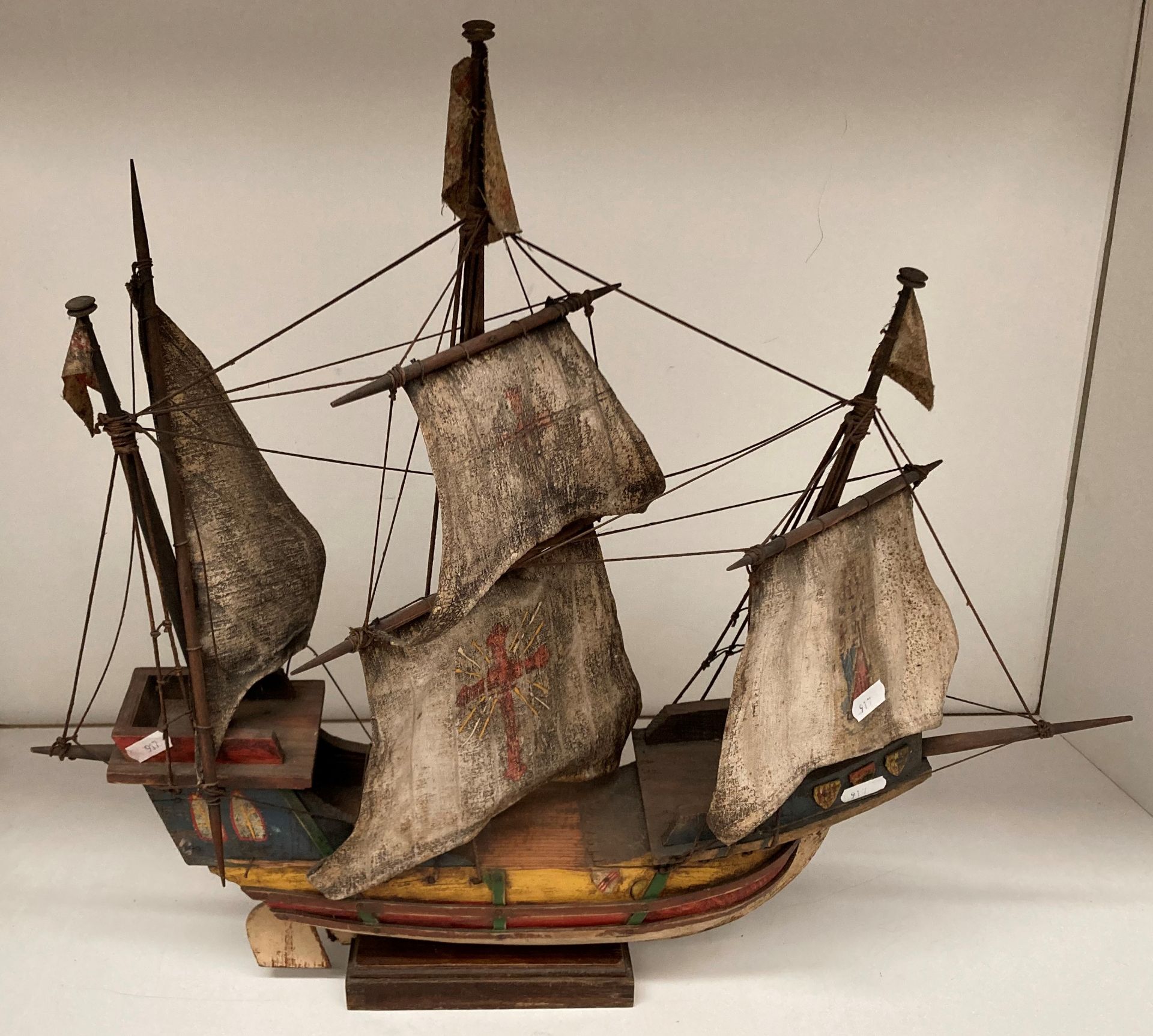 Wooden scale model ship on stand - no name approximately 60cm long x 54cm high and two assorted - Image 2 of 4