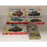 Five assorted model kits by Esci Ertl including four assorted tanks