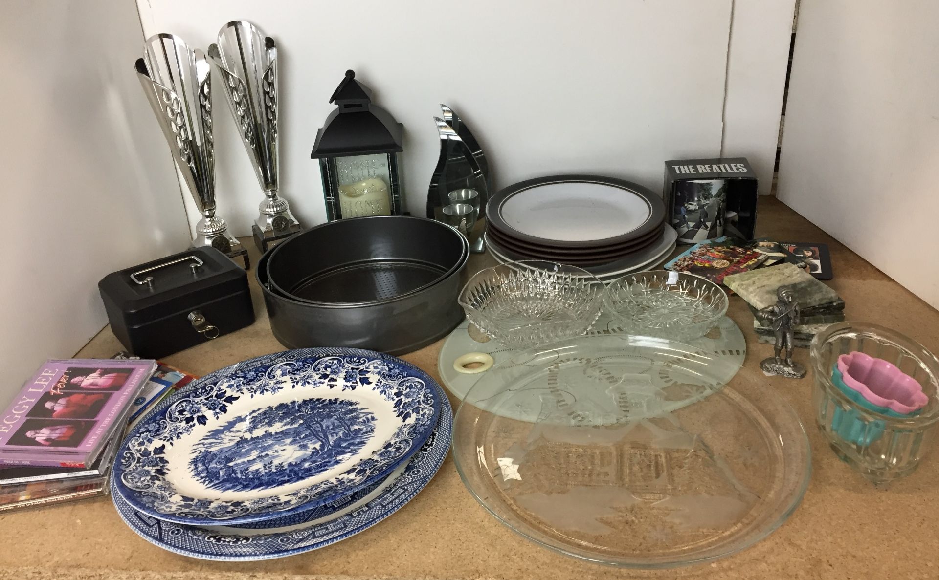 Thirty plus items including two Churchill blue & white plates 32cm diameter & oval 31x24cm,
