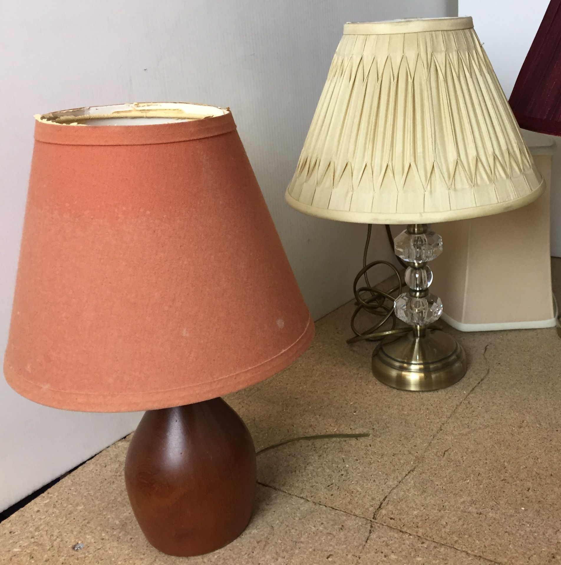 Five table lamps and shades (orange shade damaged) including Imari patterned, brass and glass, - Image 2 of 3