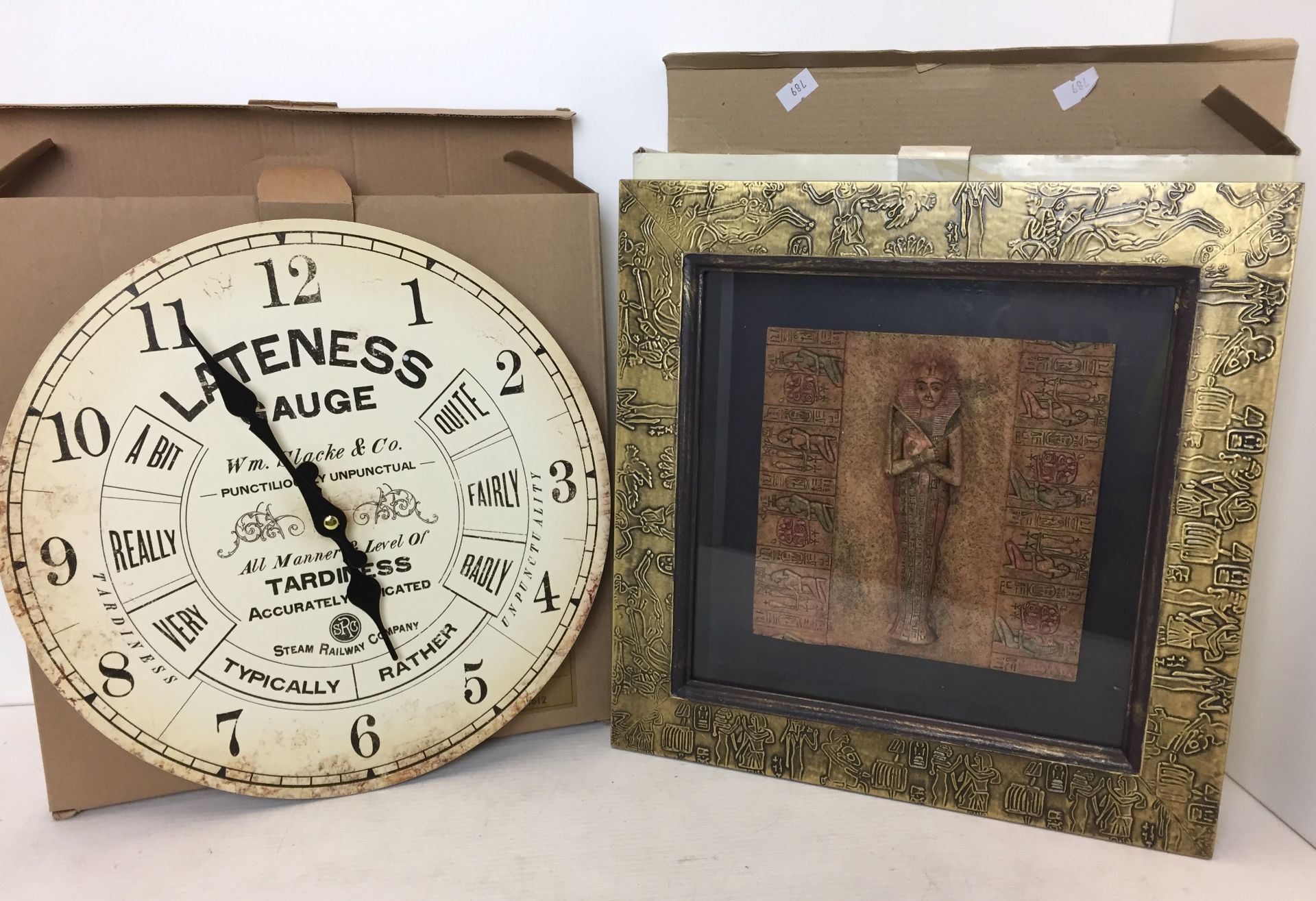 Two boxed items - Steam Railway Company Quartz reproduction wall clock 30cm diameter and Juliana