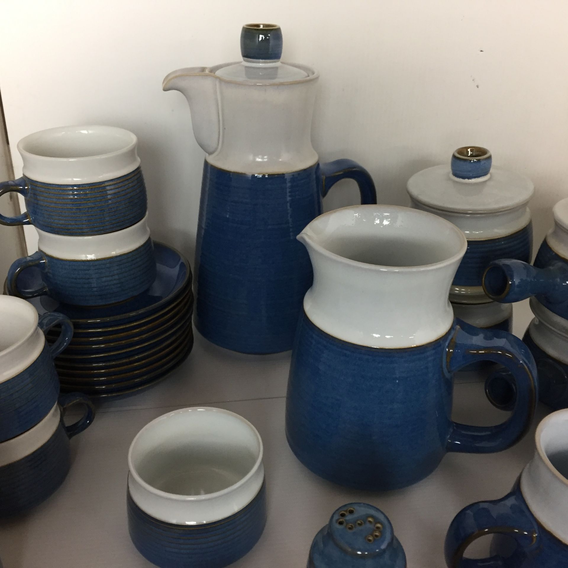 Thirty five pieces unmarked blue & white stoneware including ten cups and saucers, - Image 2 of 4