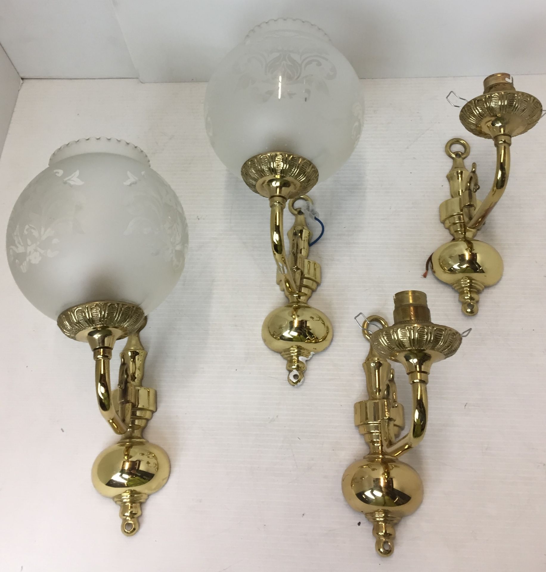 Set of four wall lights 17wide x 19cm high - two with glass shades AA07