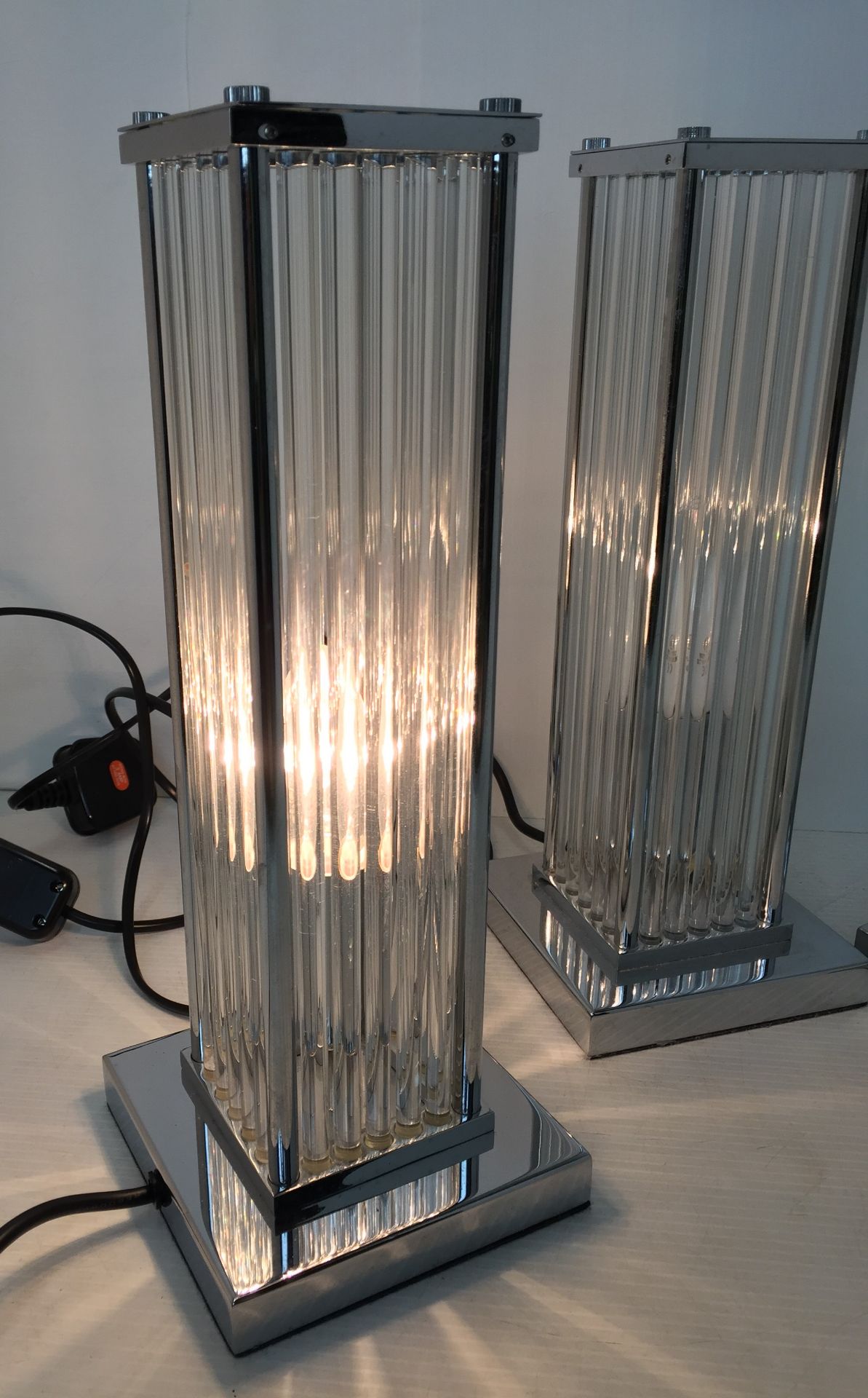 Three chrome & glass rod table lamps 33cm high with touch on/off and three levels of brightness - Image 2 of 2