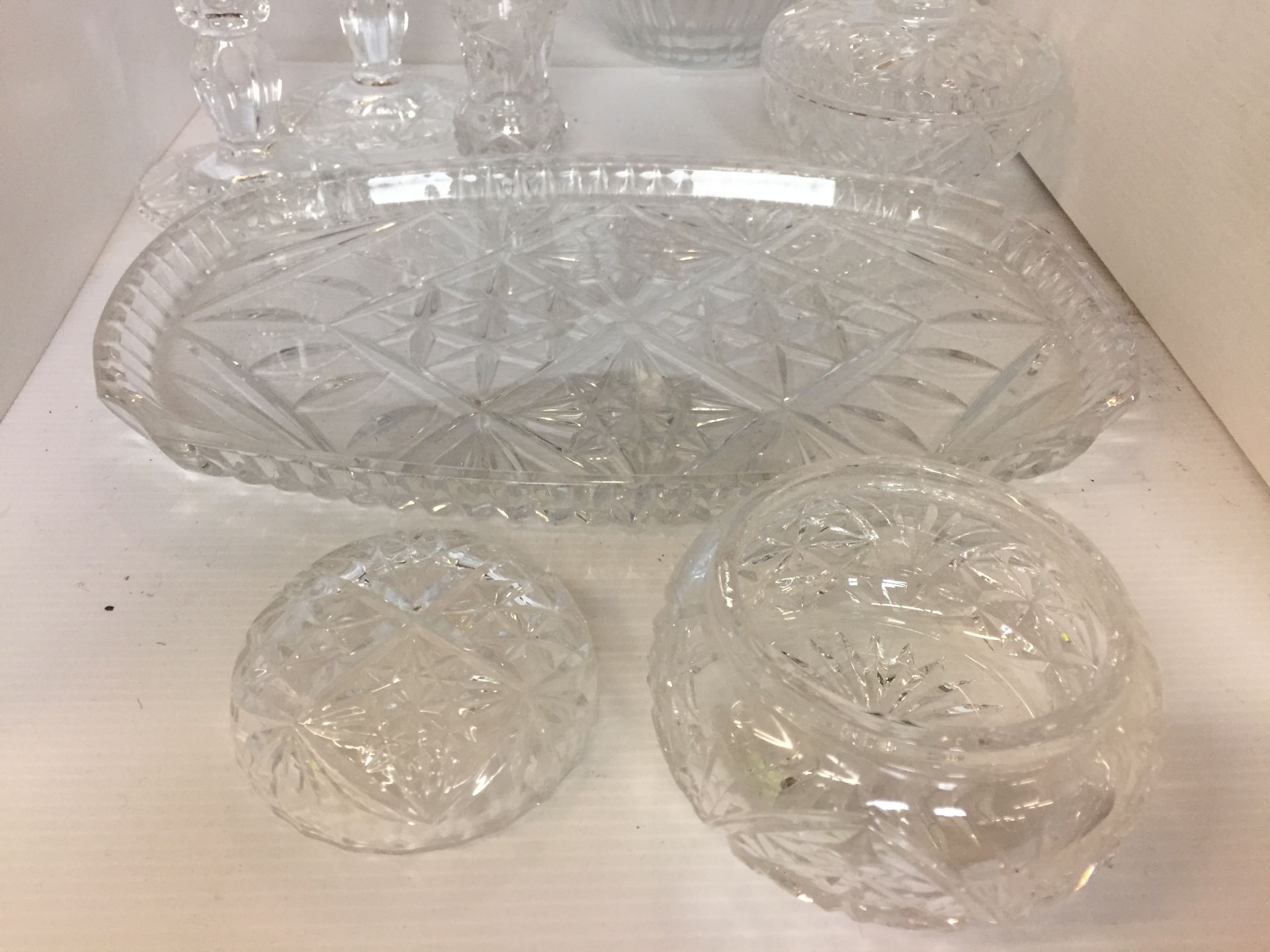 Eight pieces of cut glassware including large basket 30x21x28cm high, - Image 4 of 4