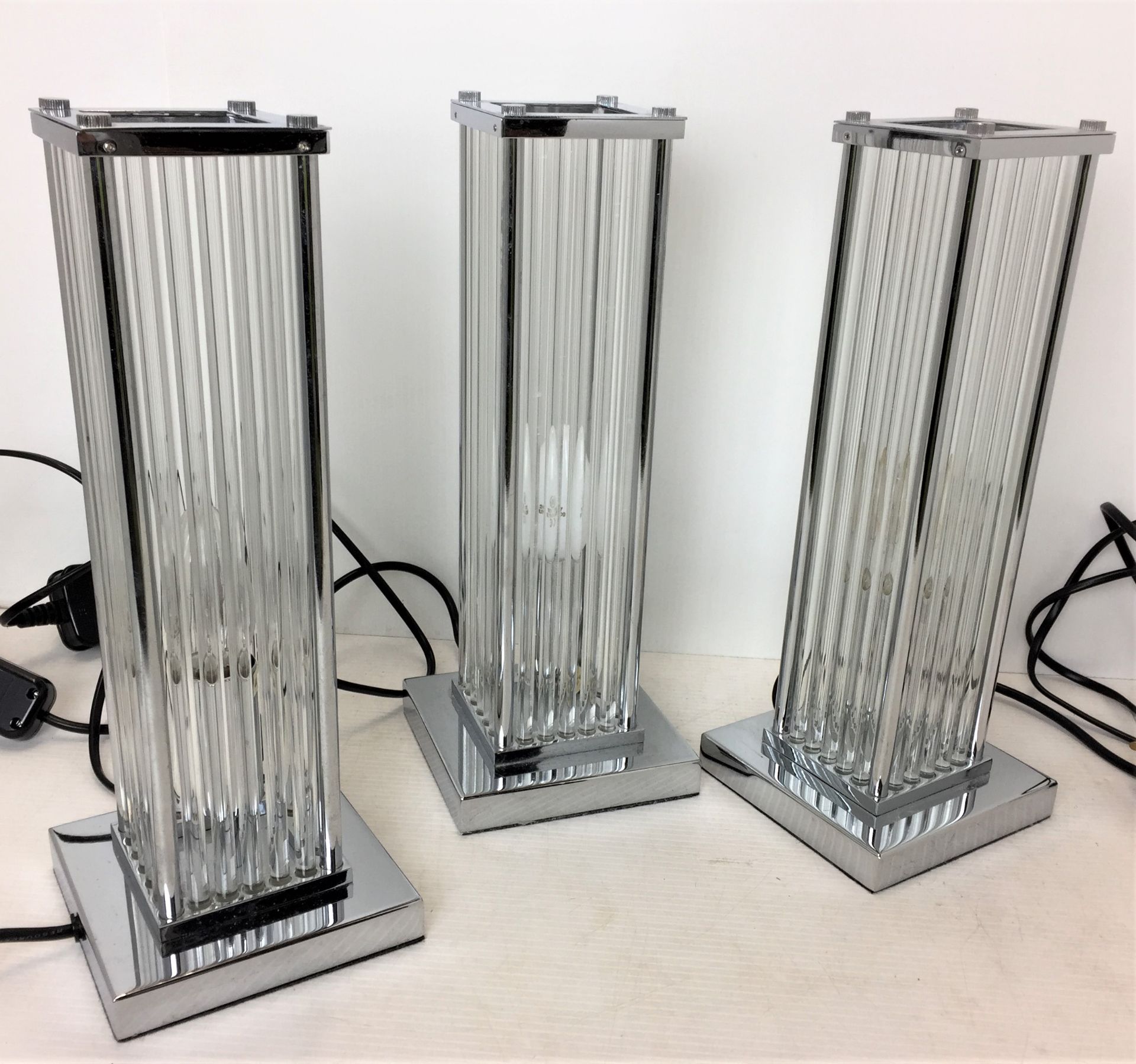 Three chrome & glass rod table lamps 33cm high with touch on/off and three levels of brightness