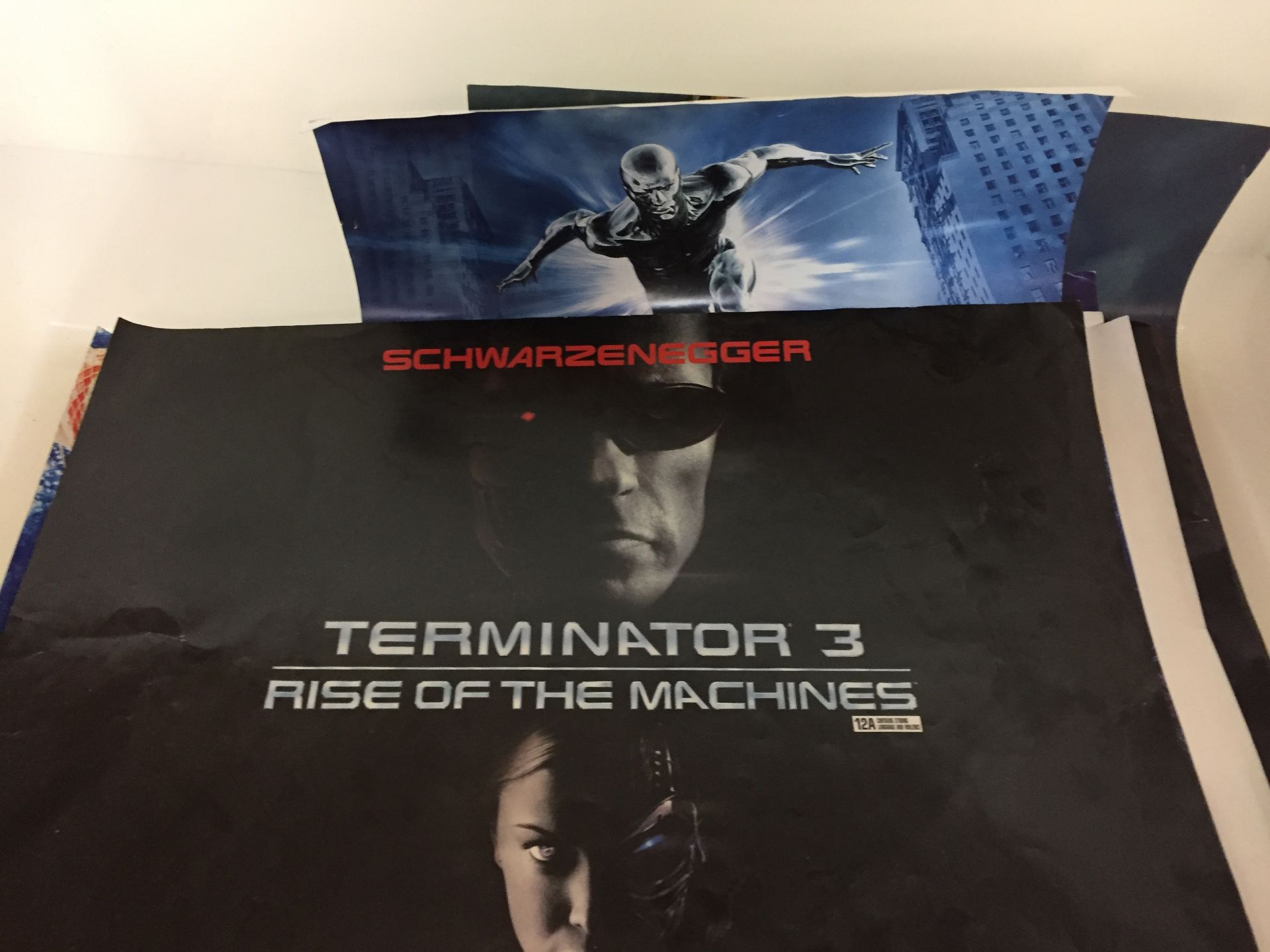 Plastic box containing fifteen plus items including nine A2 size movie posters Terminator three etc, - Image 2 of 7