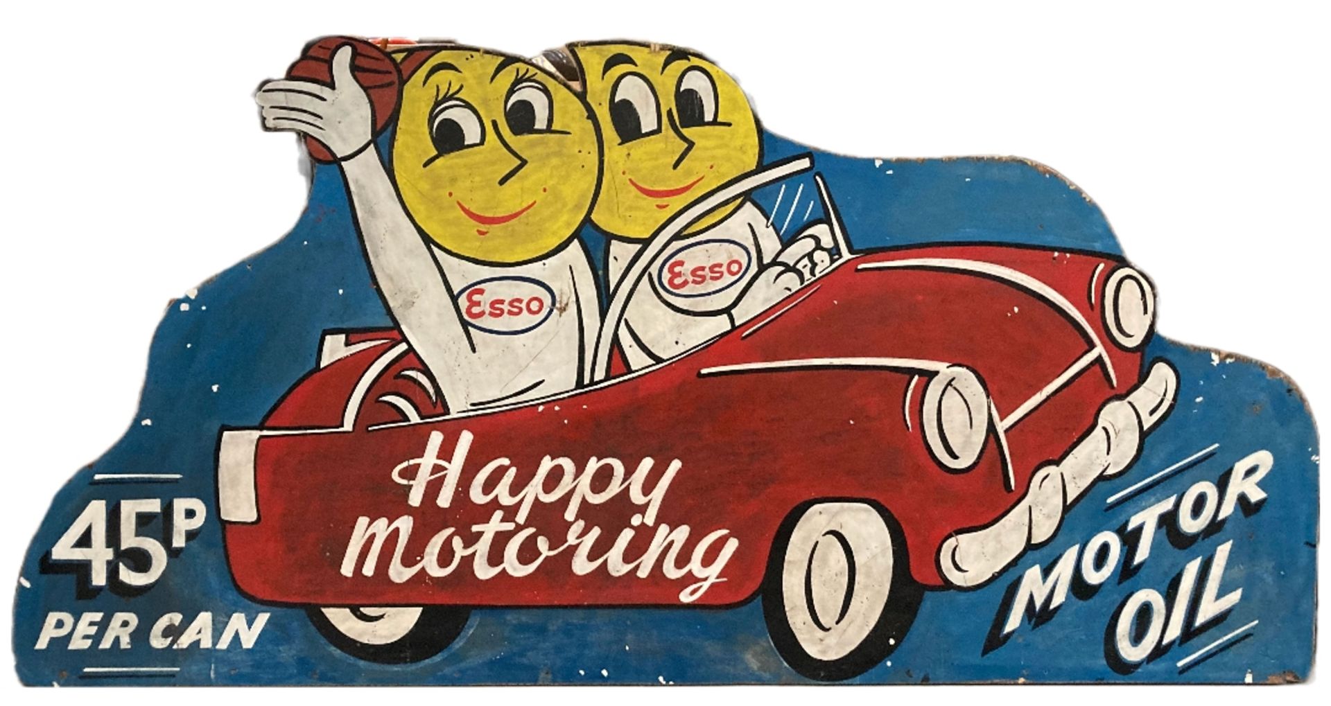 Large reproduction painted sign on plywood 'Esso Happy Motoring' 220cm x 110cm high - Image 2 of 2