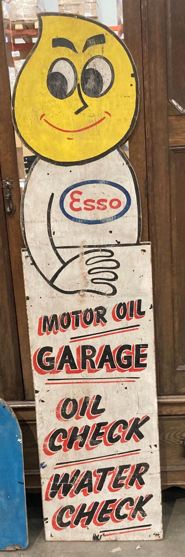 Large reproduction painted sign on plywood 'Esso Motor Oil' 40cm x 168cm high Further - Image 3 of 3