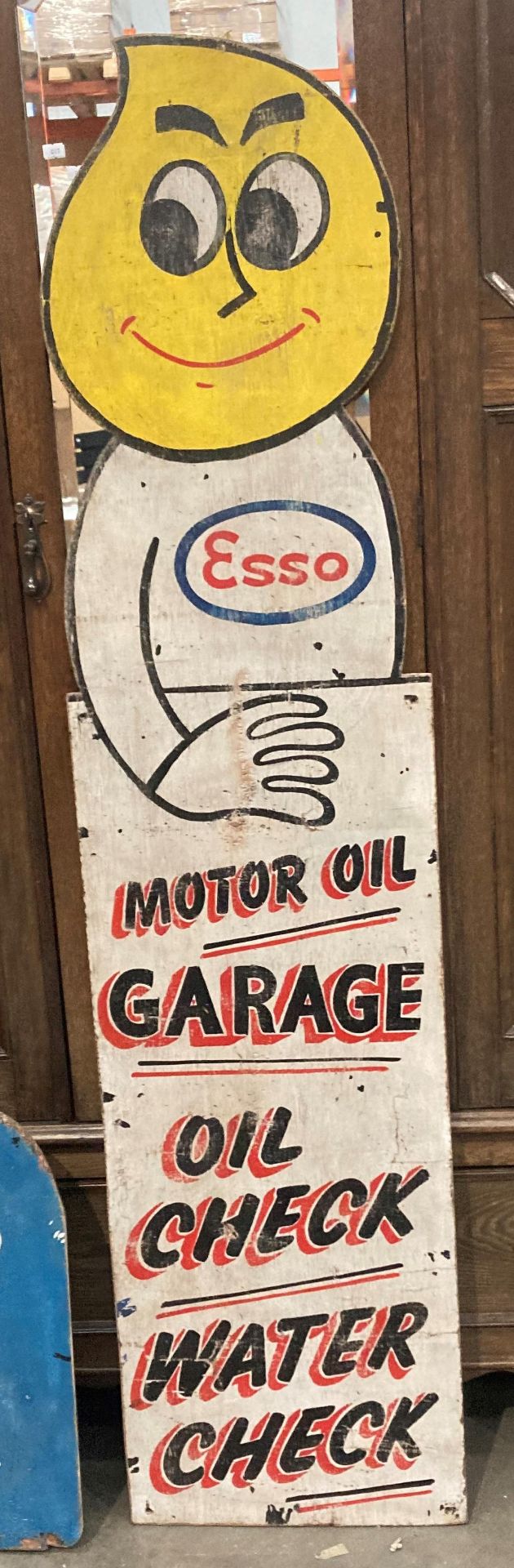 Large reproduction painted sign on plywood 'Esso Motor Oil' 40cm x 168cm high Further