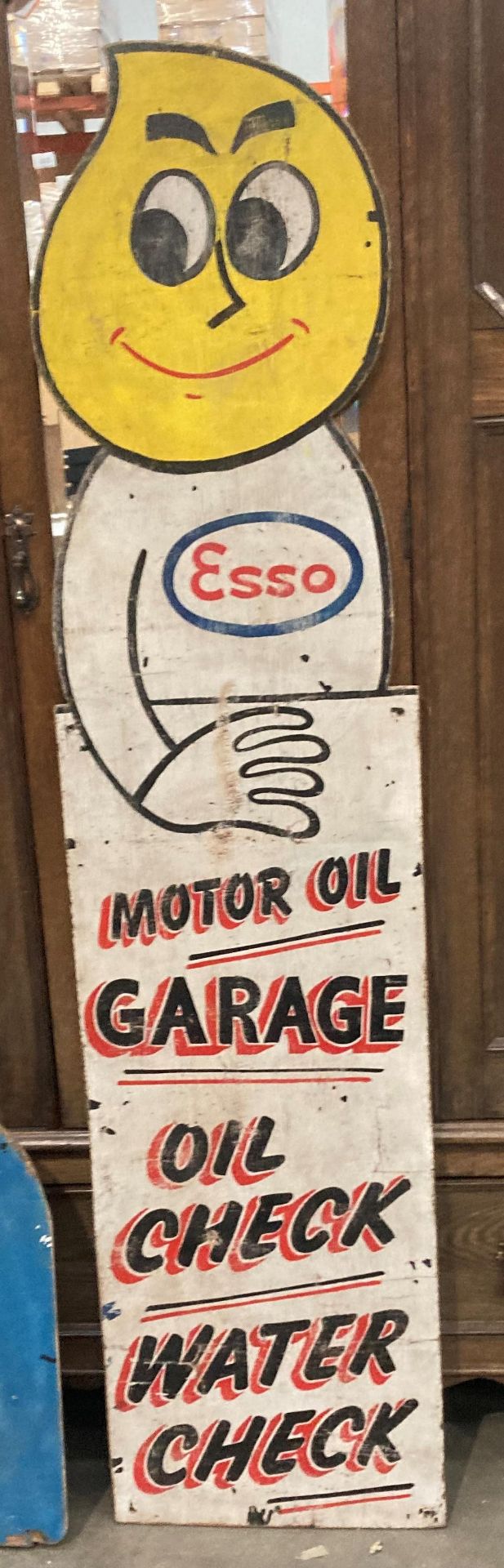 Large reproduction painted sign on plywood 'Esso Motor Oil' 40cm x 168cm high Further - Image 2 of 3