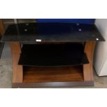 Modern dark oak wooden framed with two smoked glass shelves TV/entertainment stand L: 85cm x D: