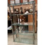 A chrome framed five glass shelf freestanding display unit - 90cm x 40cm x 153cm high.