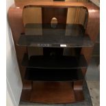 Modern wooden dark oak framed entertainment stand with three dark smoked glass shelves - H: 88cm W:
