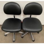2 x Black Vinyl Adjustable Swivel Chairs on 5 Star Chrome Bases with Castors - Manufactured Circa