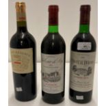 Three bottles of French red wine - 750ml Chateau Davril Vin de Bordeaux 1988,