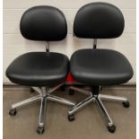 2 x Black Vinyl Adjustable Swivel Chairs on 5 Star Chrome Bases with Castors - Manufactured Circa