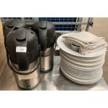 Three Chef Master stainless steel/plastic dispensing hot water flasks and a quantity of white