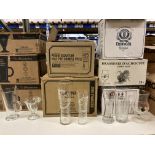 Nine boxes of glasses 12 Pasabahce Columbian and 6 Canada, 12 Erdinger beer,