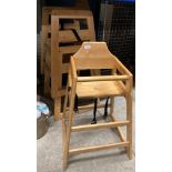 Three child's pine framed high chairs.