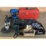 Parkside PNS 300A1 2-speed power drill, a Clarke CAG232 9" angle grinder (non-runner),