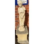 Concrete statue of a maiden on a plinth - total height 120cm.