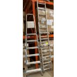 A Beldray aluminium six step stepladder and two aluminium ladder sections (8 and 12 section) (3)