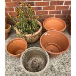 Four various large terracotta plant pots and one other (5)