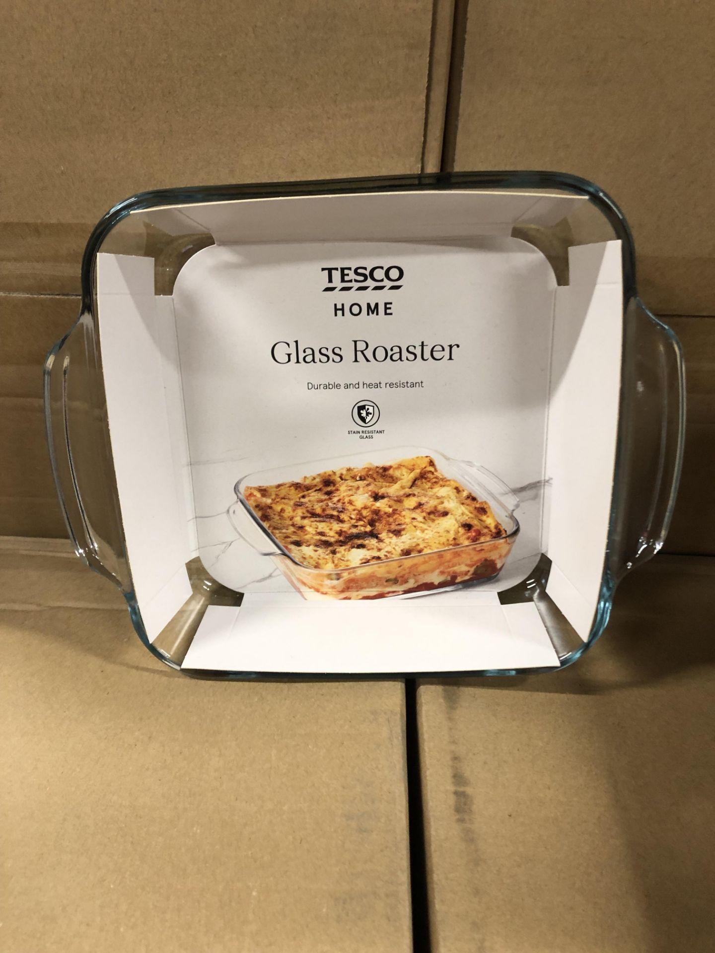 3 BOXES 6 SQUARE GLASS CASSEROLE DISHES TESCO (TOTAL QUANTITY 18)