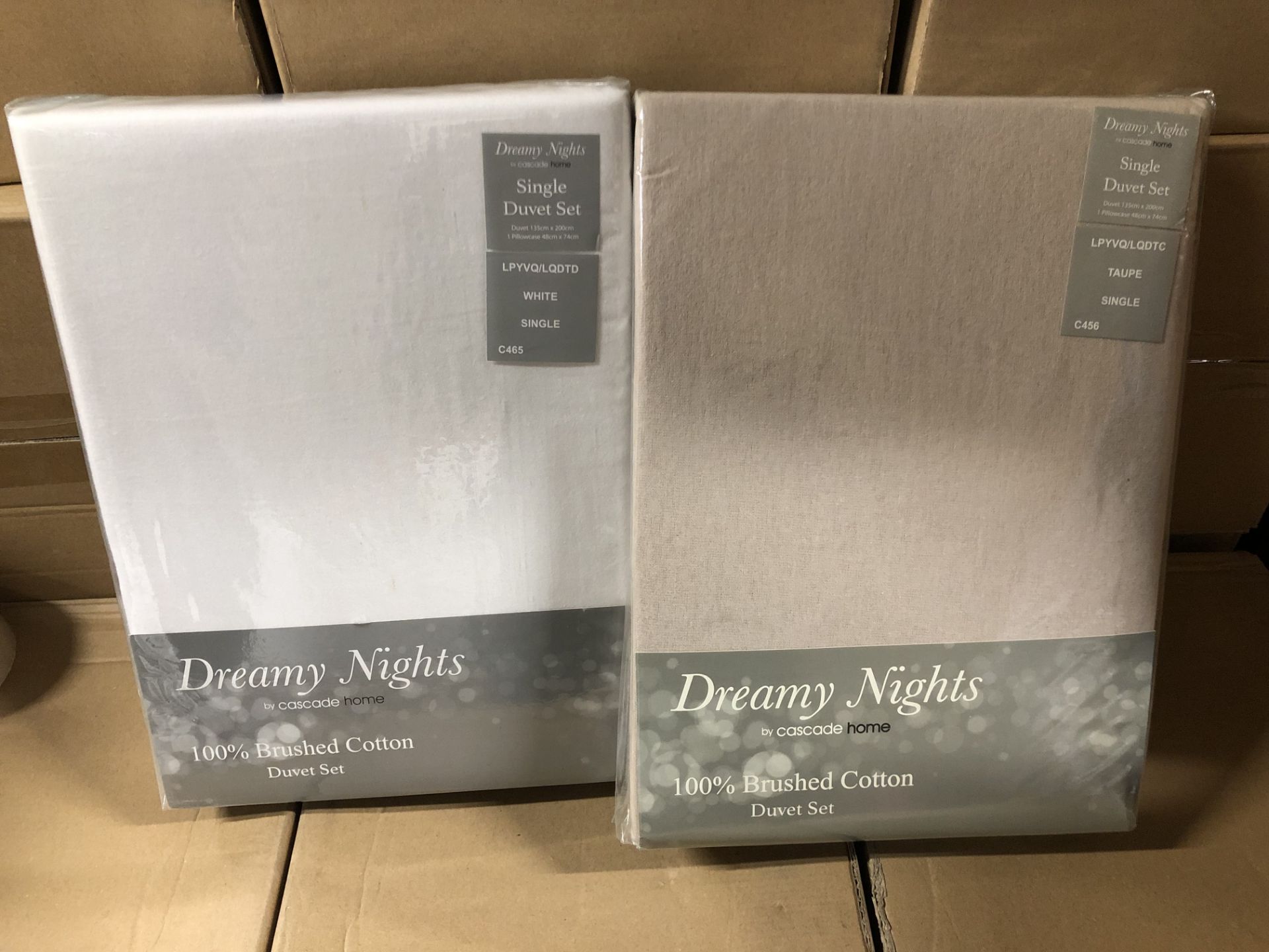 6 X SINGLE BRUSHED COTTON DUVET SETS INCLUDES SHEET & PILLOWCASE WHITE & TAUPE