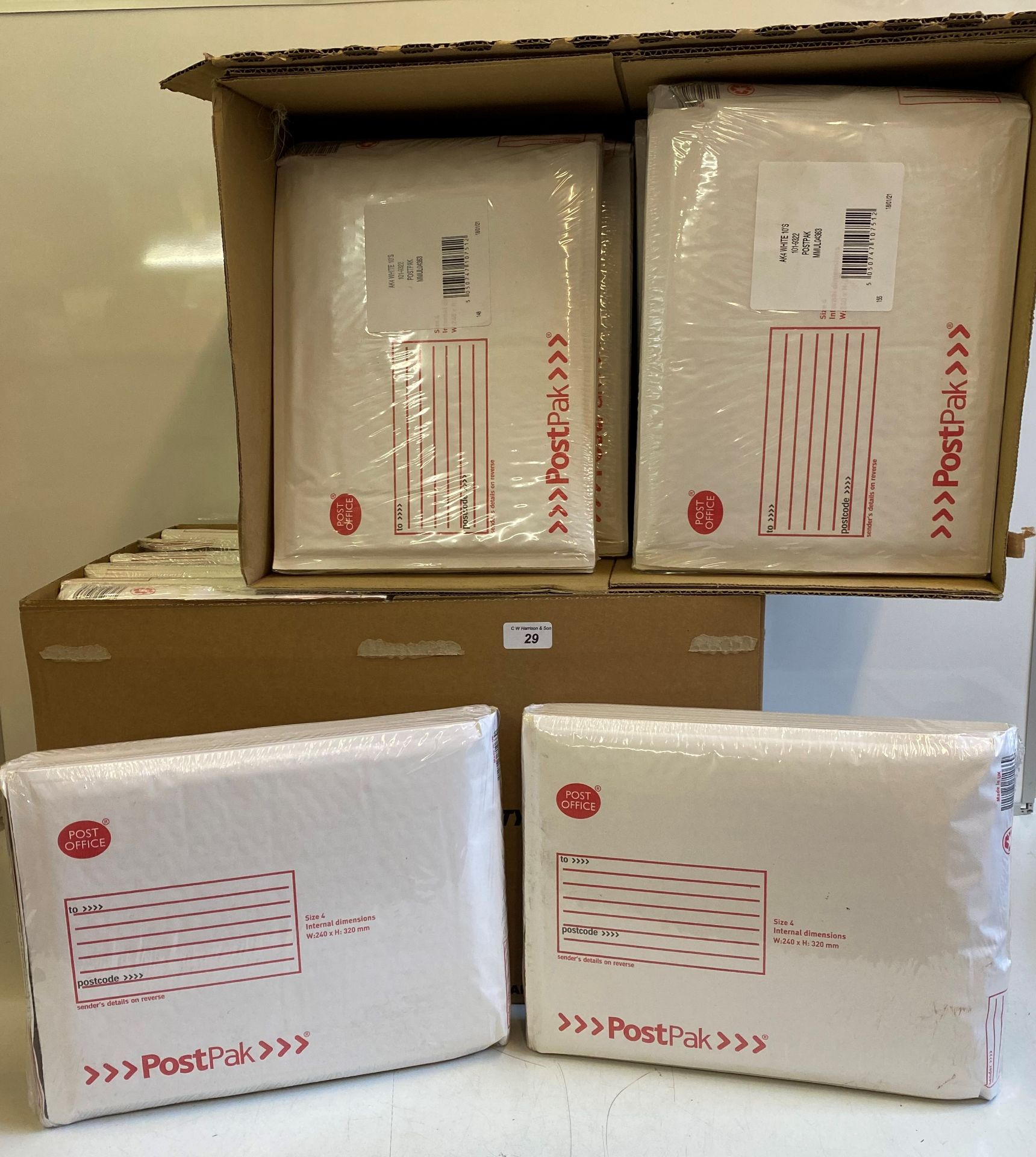 23 packs of 10 Post office bubble envelopes size 4 240x320mm 230 envelopes total in 2 outer boxes