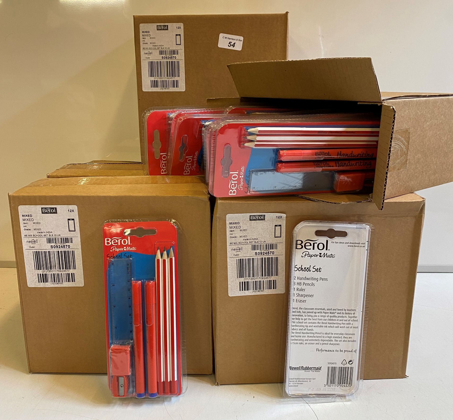 96 sets of Berol school essential set, pencil, eraser, sharpener, ruler,