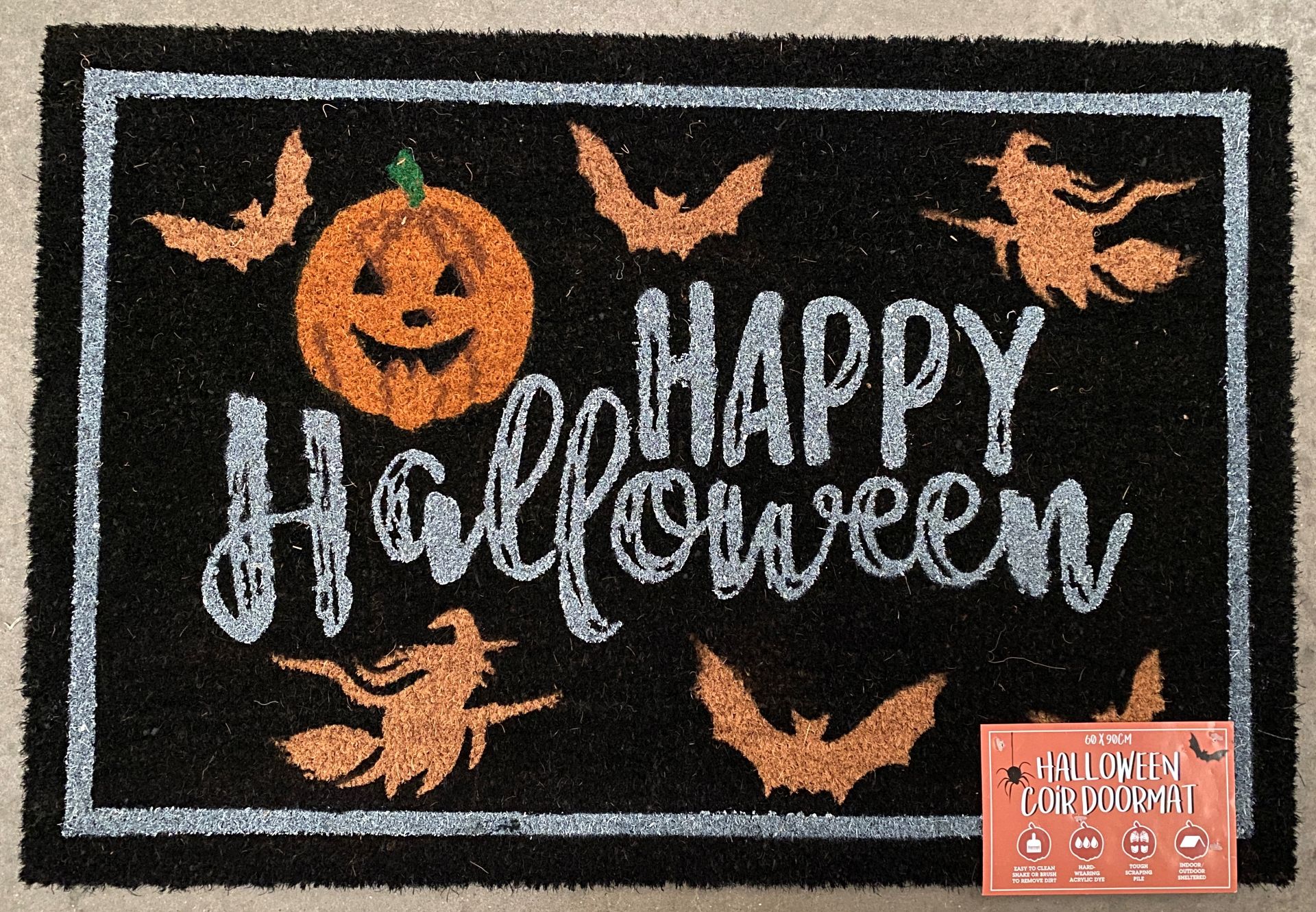 Contents to pallet - 100 x Happy Halloween Premium Coir Extra Large Doormats - 60cm x 90cm - Packs