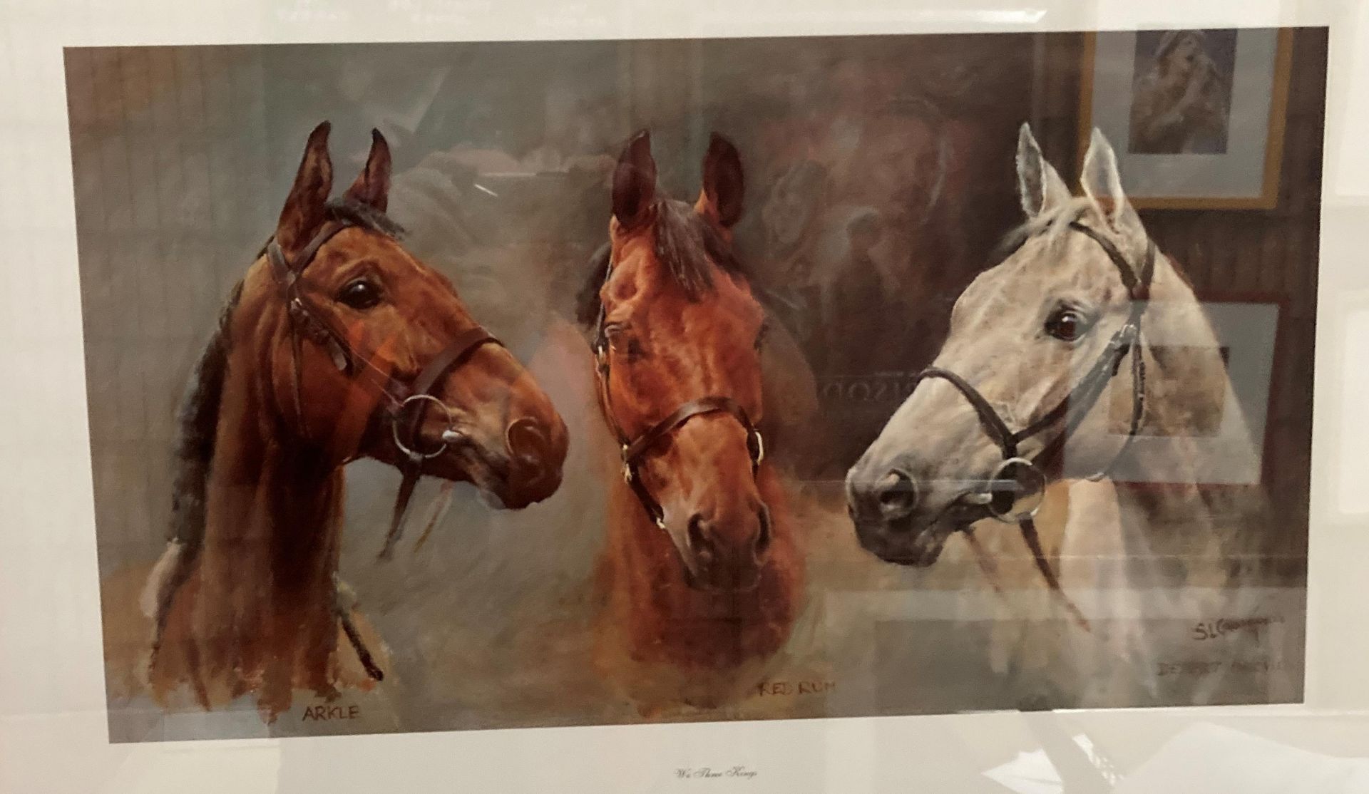 S L Crawford, framed print 'The Three Kings' - Desert Orchid, Red Rum and Arkle,
