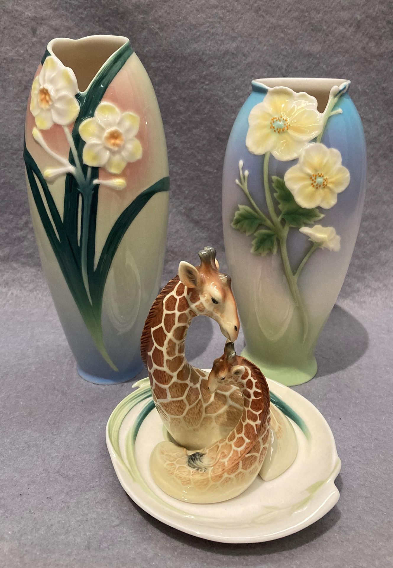 Three pieces of Franz porcelain - Anemone vase no.