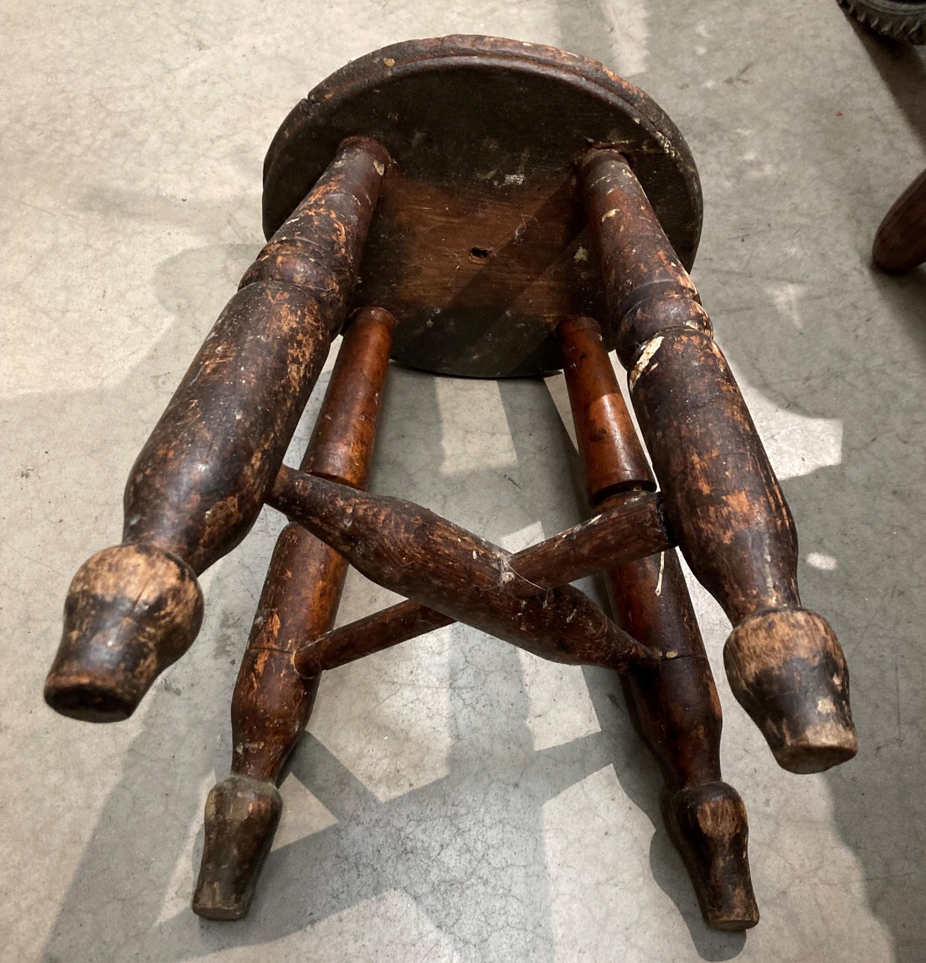 A carved wood Welsh stool and a small elm stool (2) Further Information Stool has - Image 12 of 14