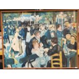 A large framed oil on multiple panels in the style of Renoir's Luncheon of the Boating Party,